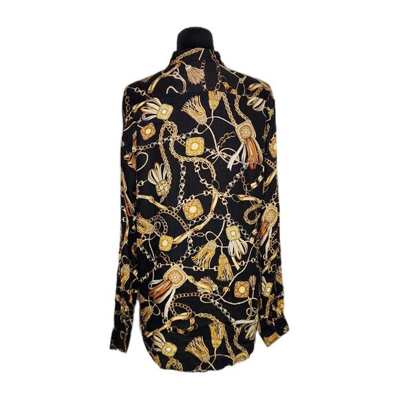Zara Long sleeve Chain Tassel Baroque Print Shirt Tunic Top Black Gold Size M - Picture 3 of 6